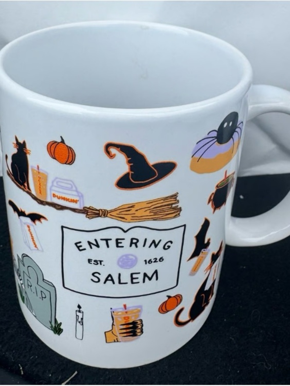 Salem Halloween Ceramic Mug - White with Orange & Black Accents